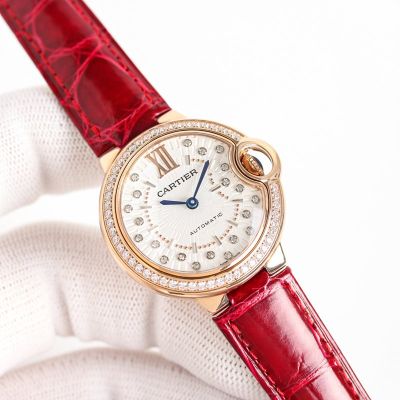TW Factory Cartier 33/36MM Crocodile Leather Red Bracelet Automatic Movement Couple Cartier replica watches online USA